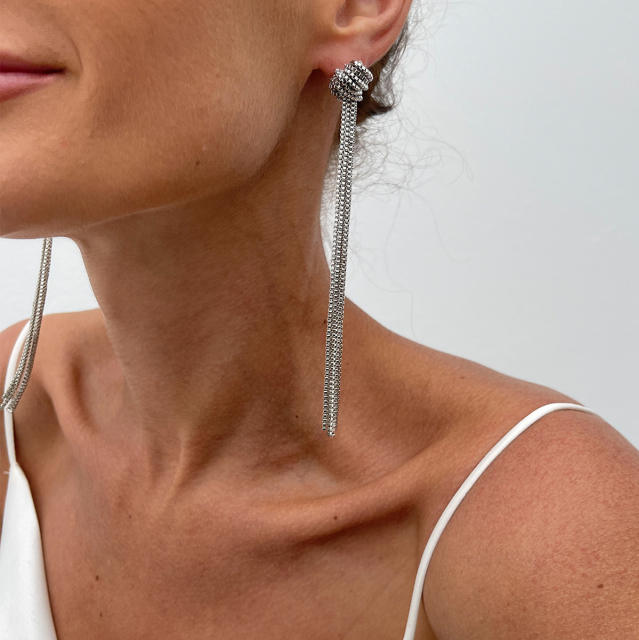 Personality metal chain tassel long necklace earrings set