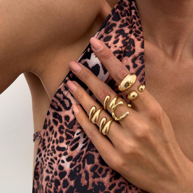 Simple metal Lava Ring Women's Instagram Scenery Surface Water Drops Holding Finger Ring Joint Ring