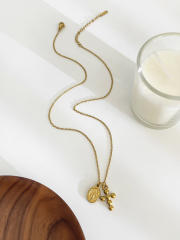 Dainty coin cross star pendant stainless steel necklace stackable necklace