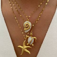 Holiday vacation turtle starfish pendant stainless steel necklace
