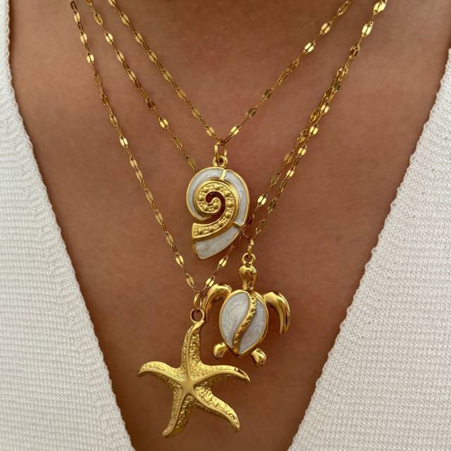 Holiday vacation turtle starfish pendant stainless steel necklace