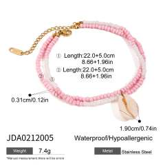 Sweet pink color bead shell charm stainless steel anklet