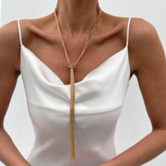 Personality metal chain tassel long necklace earrings set