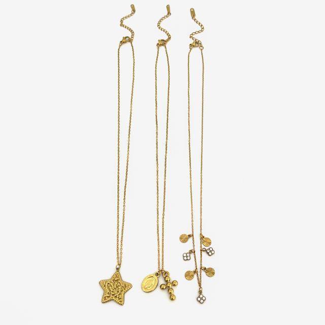 Dainty coin cross star pendant stainless steel necklace stackable necklace