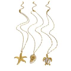 Holiday vacation turtle starfish pendant stainless steel necklace