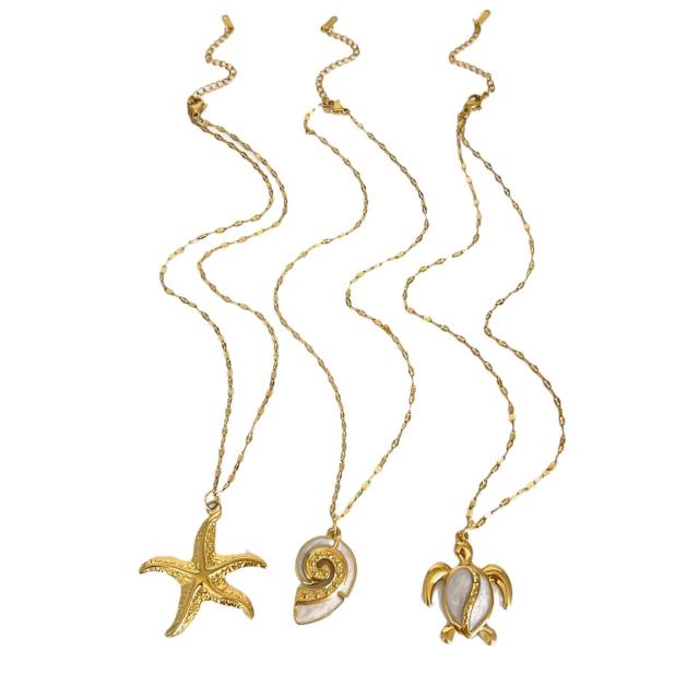 Holiday vacation turtle starfish pendant stainless steel necklace