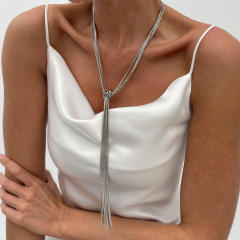 Personality metal chain tassel long necklace earrings set