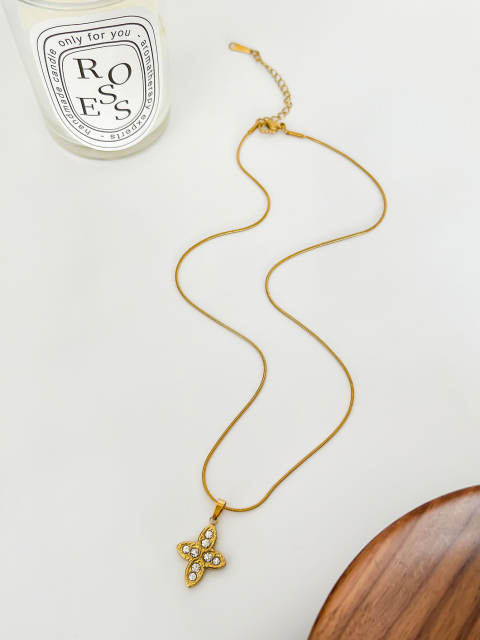 Dainty diamond clover heart locket rope chain stainless steel necklace