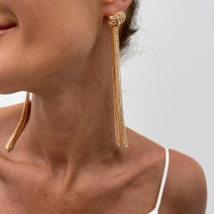 Personality metal chain tassel long necklace earrings set