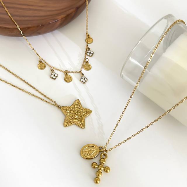 Dainty coin cross star pendant stainless steel necklace stackable necklace