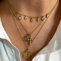 Dainty coin cross star pendant stainless steel necklace stackable necklace