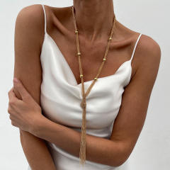 Personality metal chain tassel long necklace earrings set