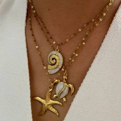 Holiday vacation turtle starfish pendant stainless steel necklace