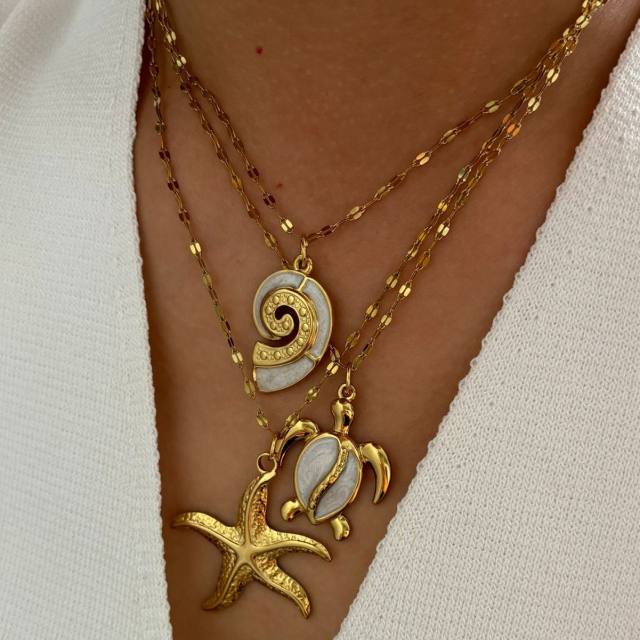 Holiday vacation turtle starfish pendant stainless steel necklace