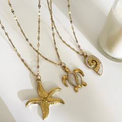 Holiday vacation turtle starfish pendant stainless steel necklace