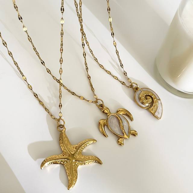 Holiday vacation turtle starfish pendant stainless steel necklace