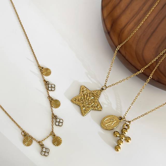 Dainty coin cross star pendant stainless steel necklace stackable necklace