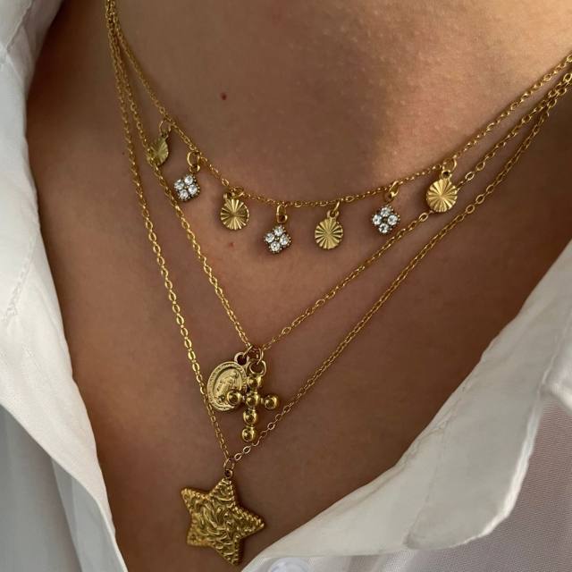 Dainty coin cross star pendant stainless steel necklace stackable necklace