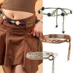 Ethnic Style Woven Belt Decorative Skirt Round Buckle Knot Belt Tassel Rope Waist Chain