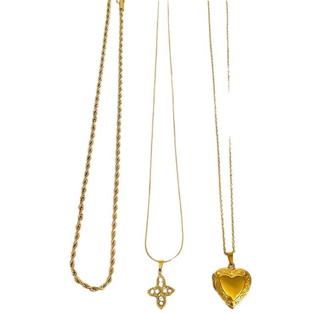 Dainty diamond clover heart locket rope chain stainless steel necklace