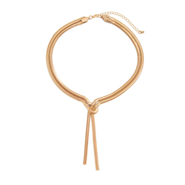 Hip-Hop Metallic Flat Snake Bone Chain Necklace Ins Cold Style Knot Chain necklace