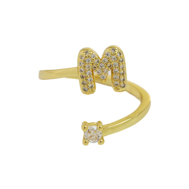 18K diamond initial letter copper rings