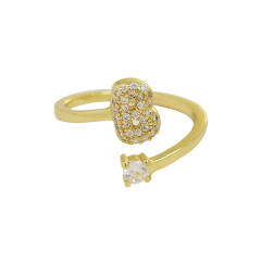 18K diamond initial letter copper rings