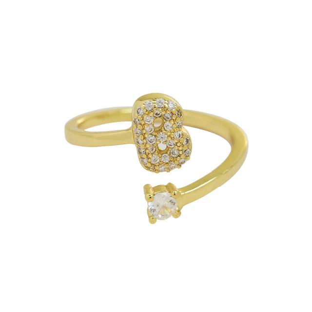 18K diamond initial letter copper rings