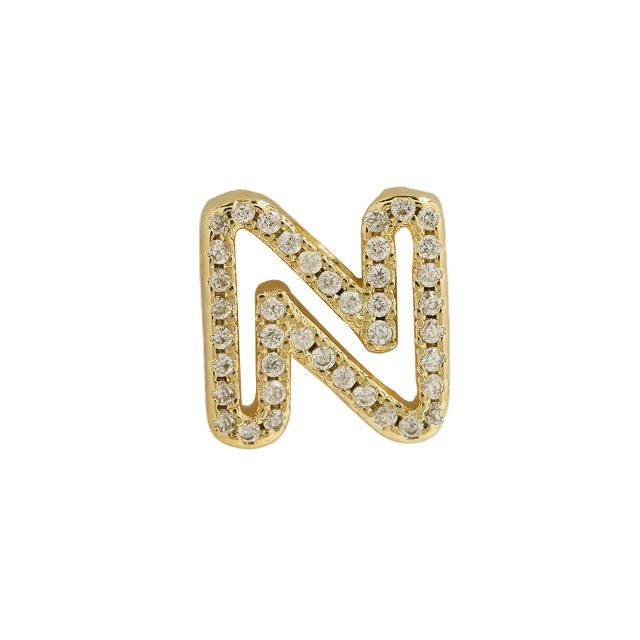 Hot sale diamond hollow initial letter charm diy copper bracelet