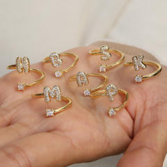 18K diamond initial letter copper rings