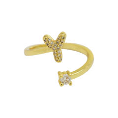 18K diamond initial letter copper rings