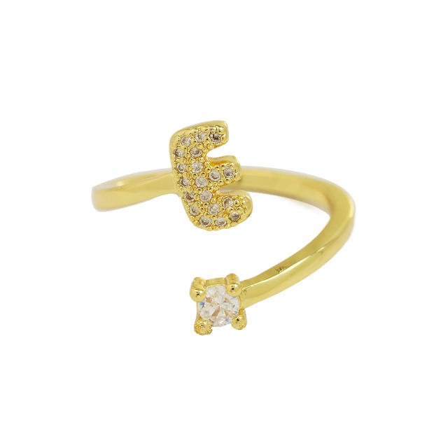 18K diamond initial letter copper rings
