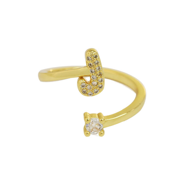 18K diamond initial letter copper rings