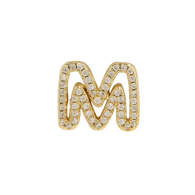 Hot sale diamond hollow initial letter charm diy copper bracelet