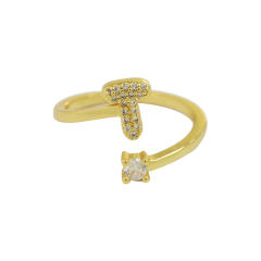 18K diamond initial letter copper rings
