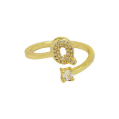 18K diamond initial letter copper rings