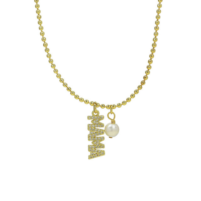 Cross Border Hot Sale 18k Gold Color Brass Zircon Mother's Day Pearl Necklace