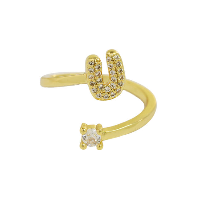 18K diamond initial letter copper rings