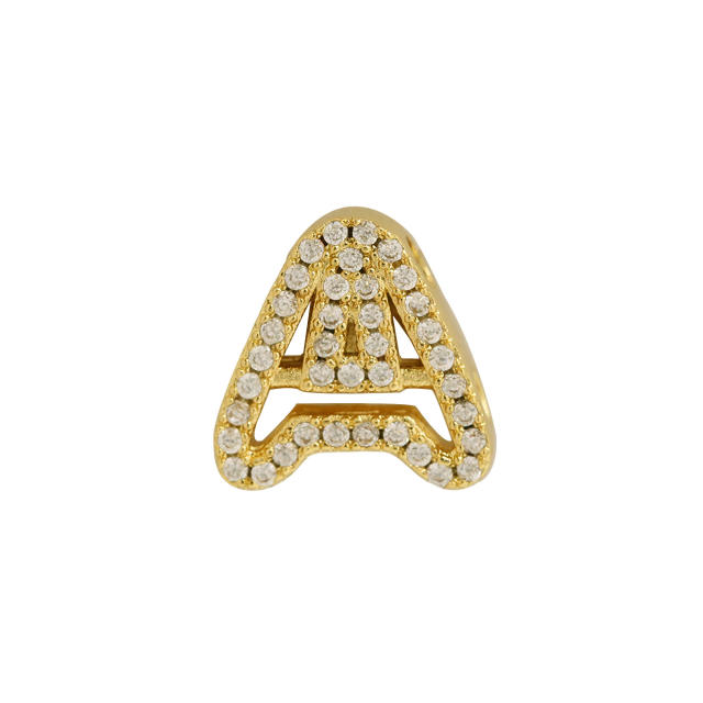 Hot sale diamond hollow initial letter charm diy copper bracelet