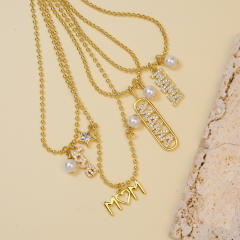Cross Border Hot Sale 18k Gold Color Brass Zircon Mother's Day Pearl Necklace