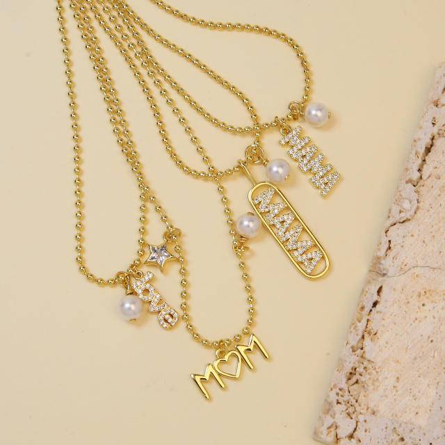 Cross Border Hot Sale 18k Gold Color Brass Zircon Mother's Day Pearl Necklace