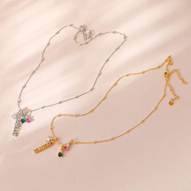 Zirconia Mother's Day Gift for Women mama letter copper necklace