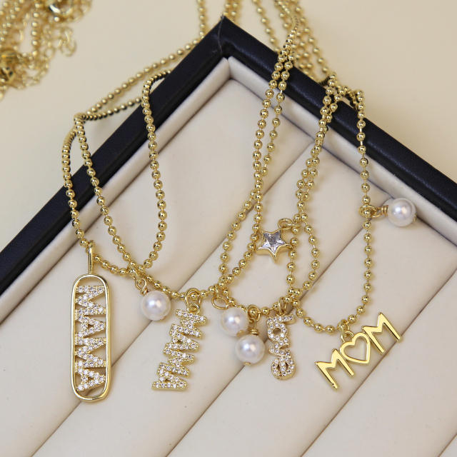 Cross Border Hot Sale 18k Gold Color Brass Zircon Mother's Day Pearl Necklace