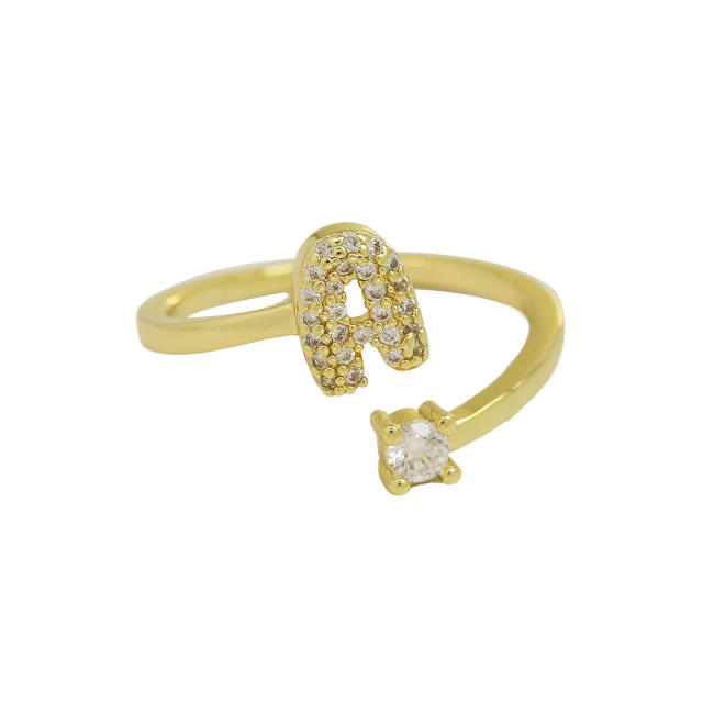 18K diamond initial letter copper rings