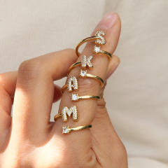 18K diamond initial letter copper rings