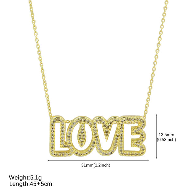 Real gold plated hollow love mama mom letter diamond necklace for mother's day