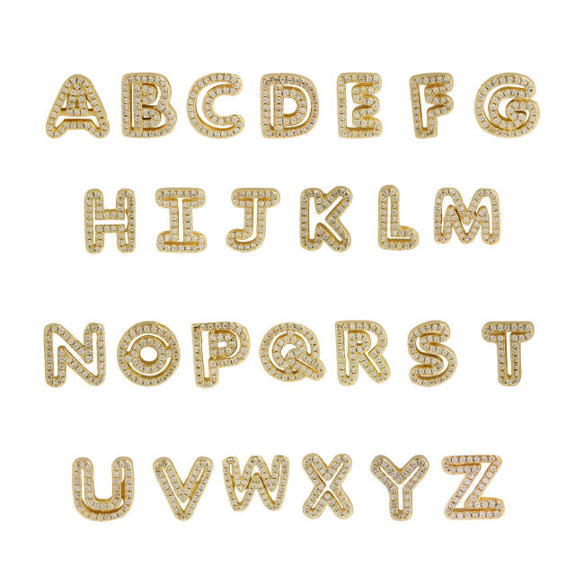 Hot sale diamond hollow initial letter charm diy copper bracelet