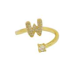 18K diamond initial letter copper rings