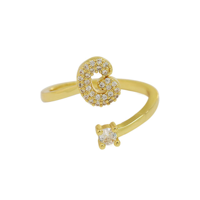 18K diamond initial letter copper rings