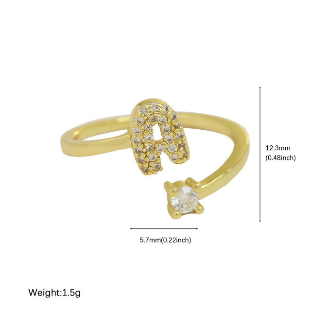 18K diamond initial letter copper rings